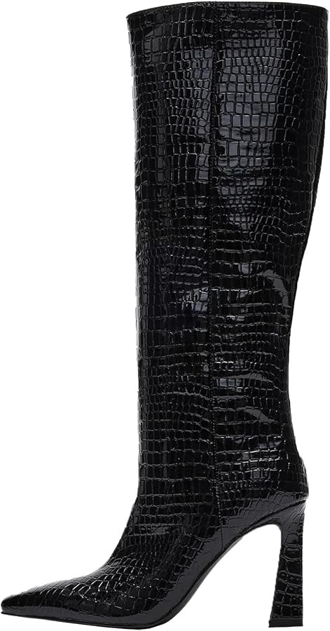 Knee High Boots Women Snake Faux Crocodile Boots Long Tall Boots Pointed Toe Chunky High Heel Boo... | Amazon (US)