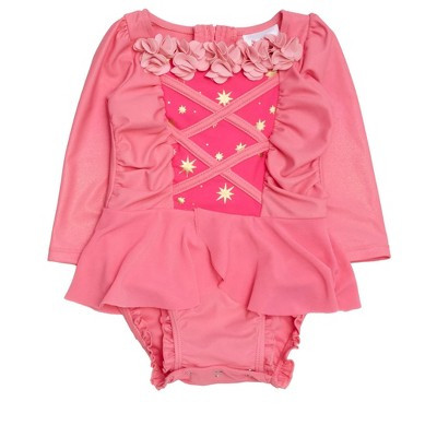 RuffleButts Girls UPF50+ Princess Dress-Up Long Sleeve One Piece Swimsuit - Royal Pink Princess, 18-24m | Target
