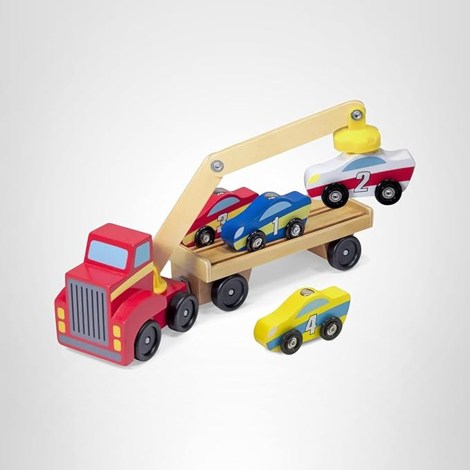 Melissa & Doug Magnetic Car Loader Wooden Toy Set with 4 Cars and 1 Semi-Trailer Truck Crane Wood... | Amazon (US)