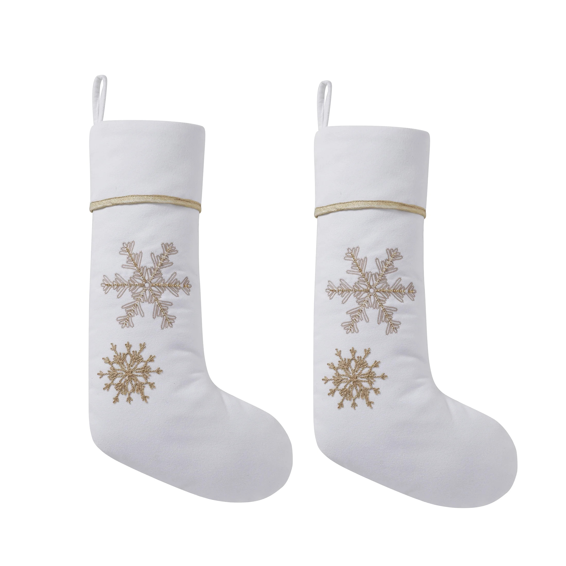 My Texas House Stefan Ivory/Gold Embroidered Snowflake Christmas Stockings, 20" x 10" (2 Count) | Walmart (US)