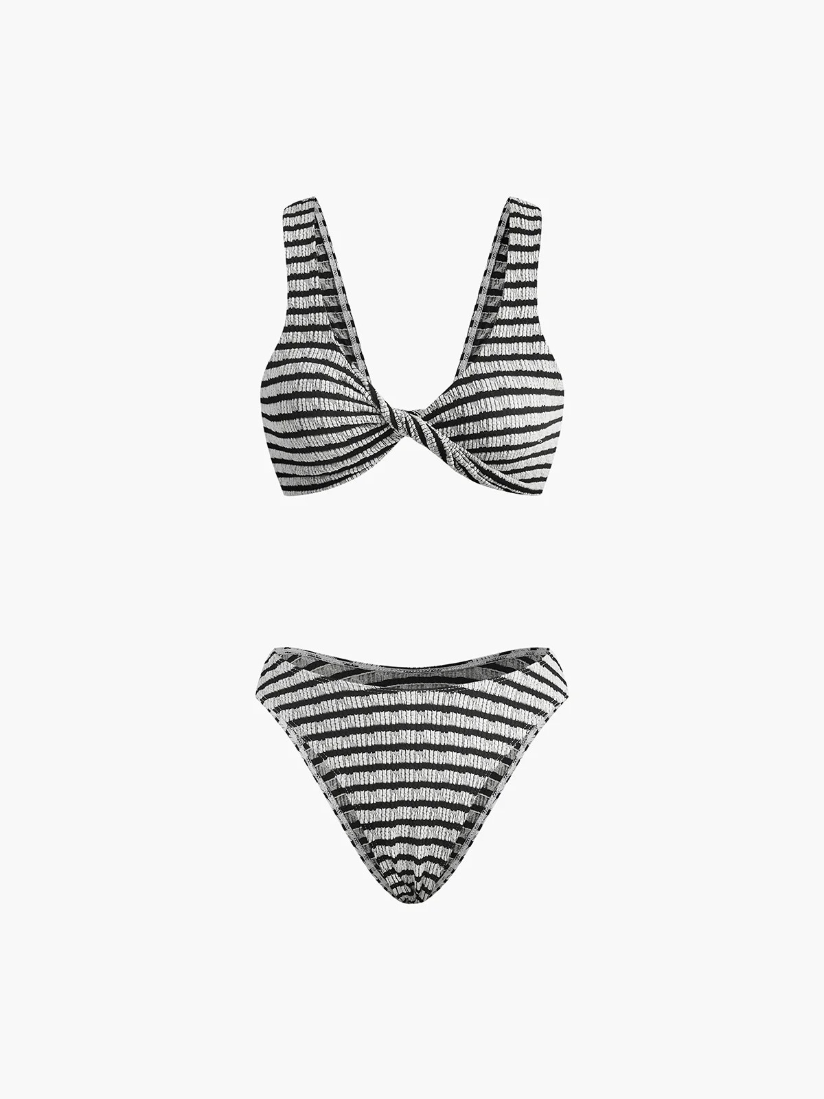 Knotted Stripe Knit Bikini Set | Commense