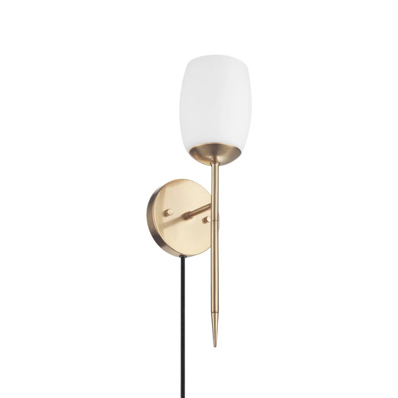 1-Light Matte Brass Plug-In or Hardwire Wall Sconce with Opal Glass Shade | Wayfair North America
