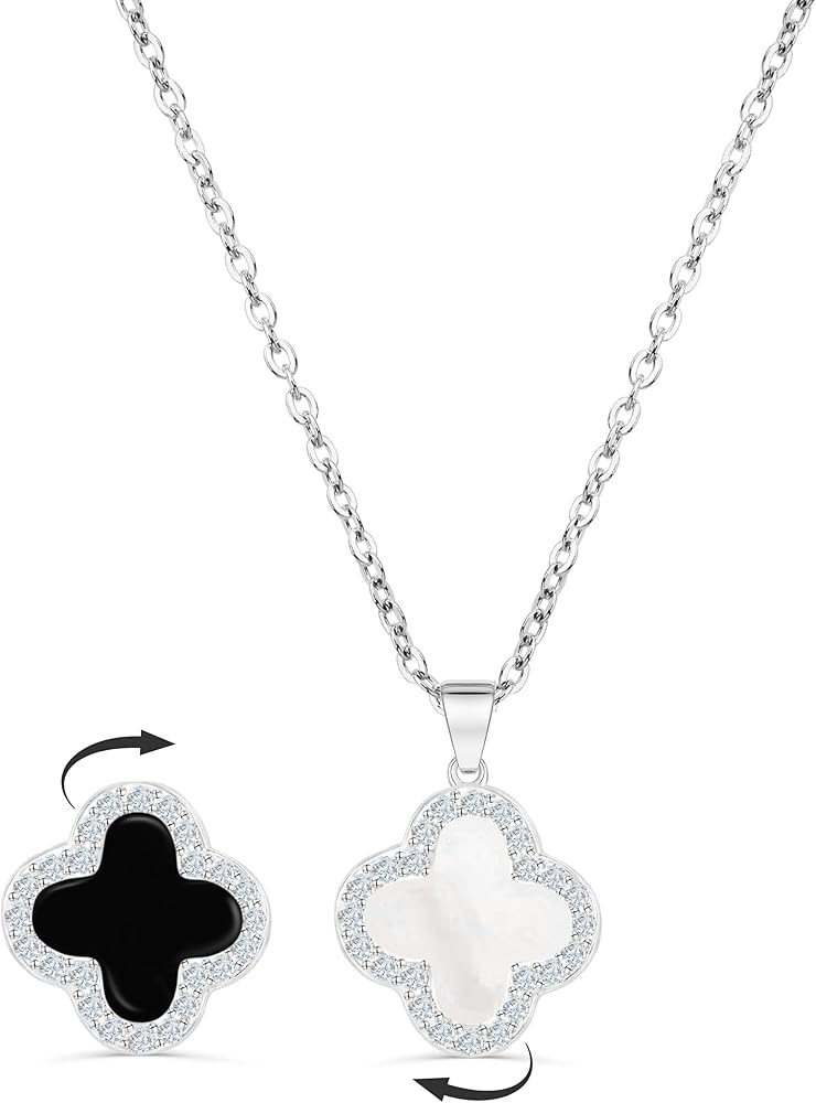 SHINYY 2 Side Crystal Clover Necklace for Women 18K Gold Plated Stainless Steel Four Leaf Lucky P... | Amazon (US)