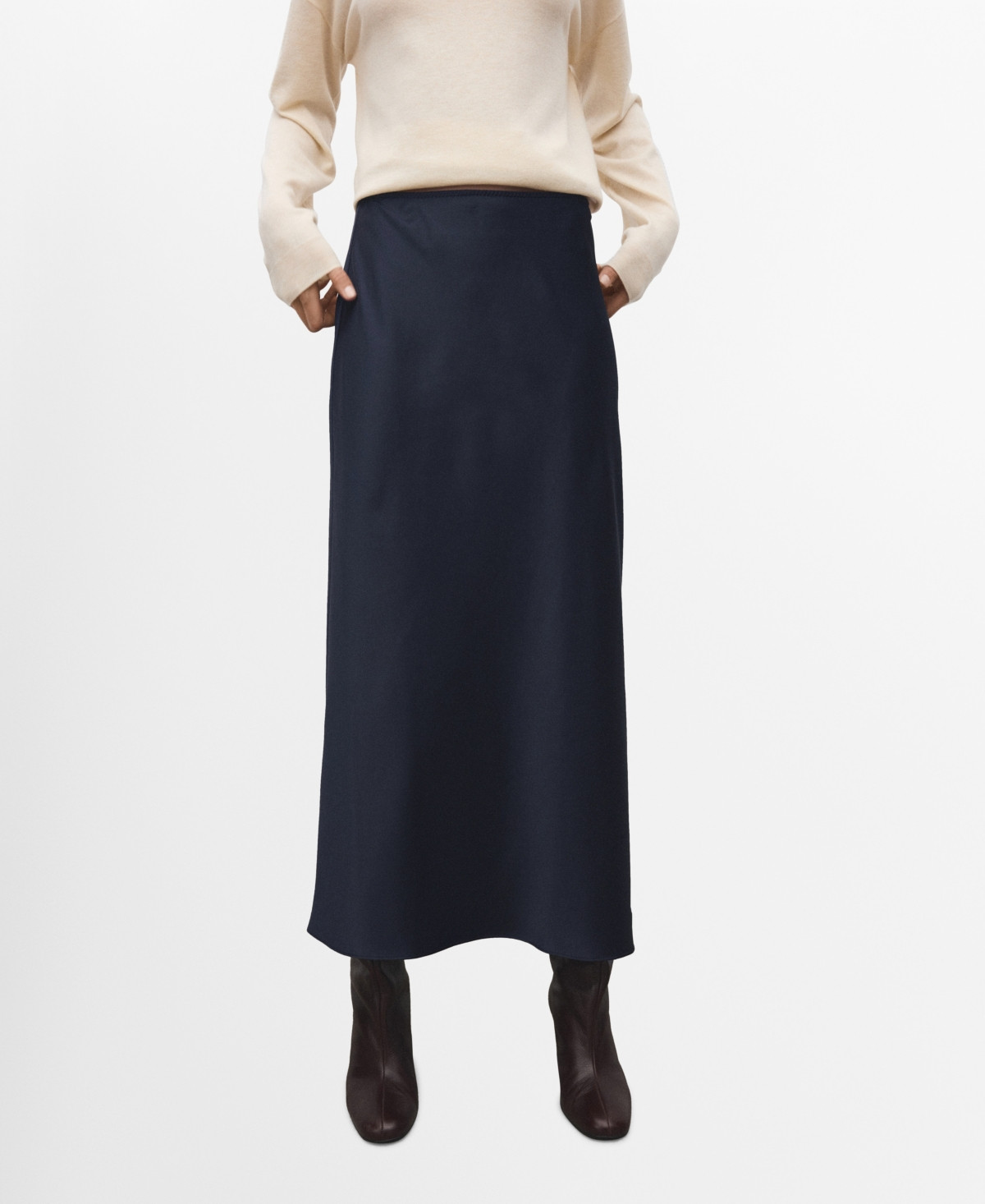 Mango Women's Satin Long Skirt - Navy | Macy's