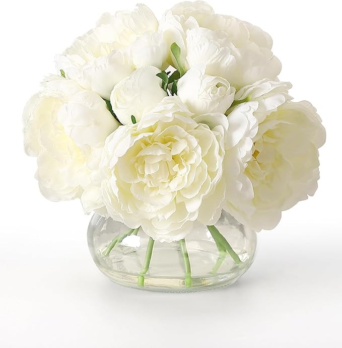 Garvee Springs Flowers Artificial Silk Peony with Vase Bouquets Wedding Home Decoration | Amazon (US)