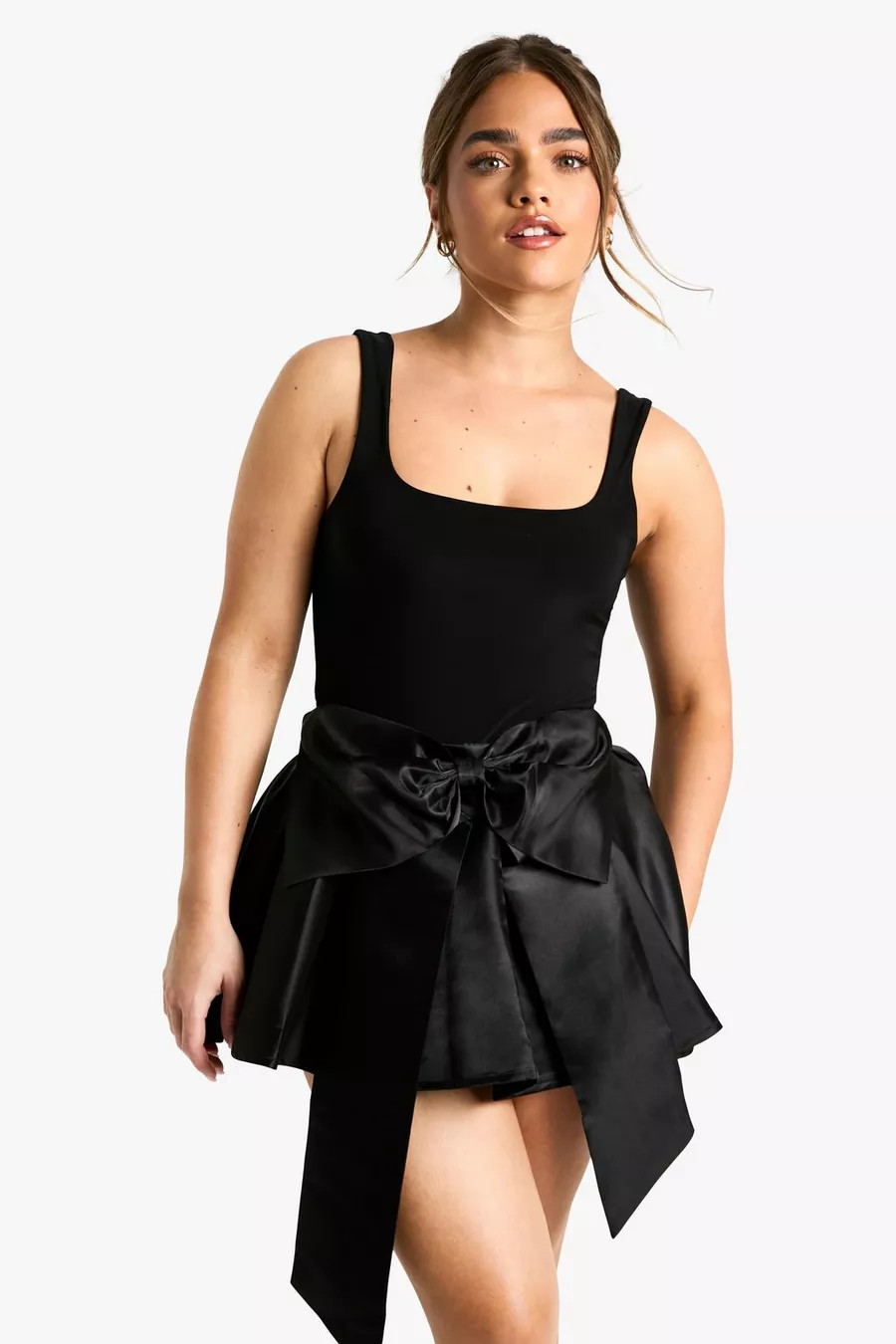 Petite Satin Bow Skater Mini Skirt | Boohoo.com (UK & IE)
