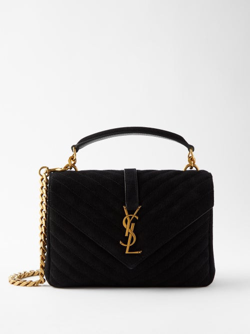 Saint Laurent - College Medium Ysl Corduroy Shoulder Bag - Womens - Black | Matches (US)