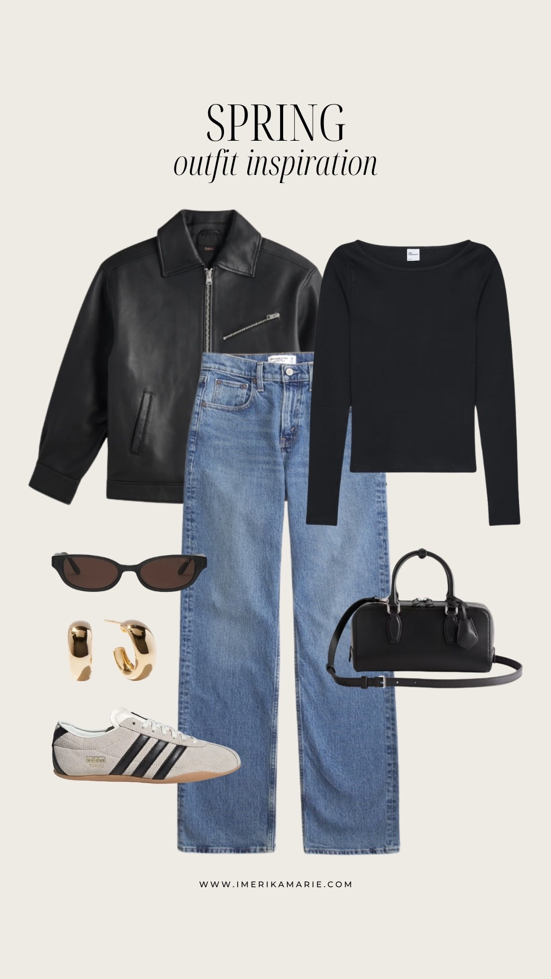 adidas Tokyo sneakers outfit. vans low profile sneakers. black leather jacket. jeans. black purse. boatneck top. spring outfit. Quince leather jackett
@Quince 

#LTKgrwm #LTKootd #LTKPetite