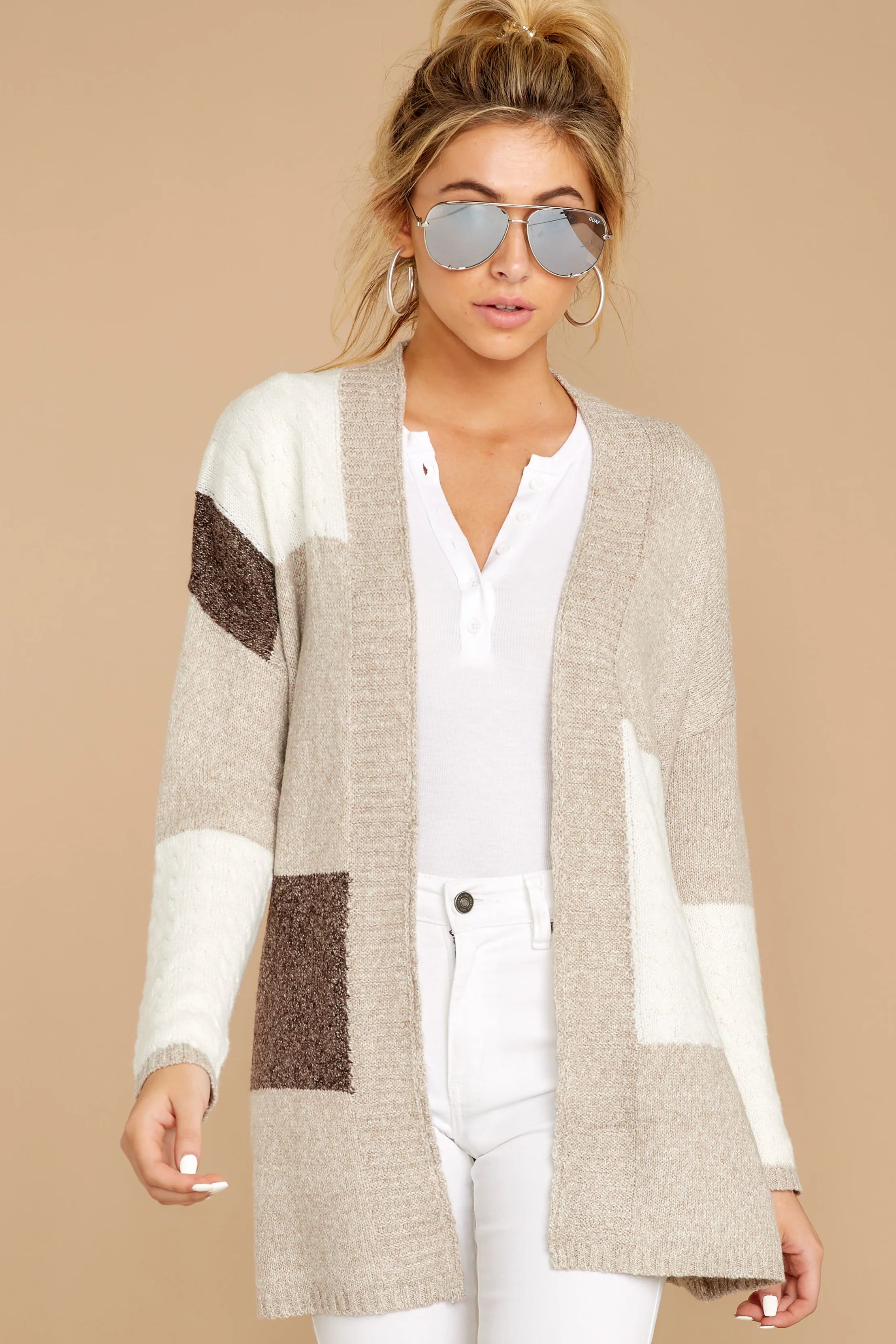 Cafe Cutie Light Mocha Multi Cardigan | Red Dress 