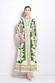 LAI MENG FIVE CATS Women's Casual Floral Print V-Neck Button up Slit Maxi Dress | Amazon (US)