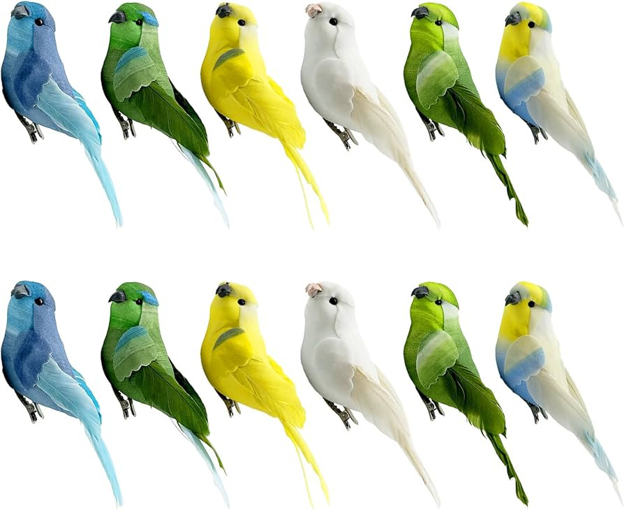 LWINGFLYER 12pcs Artificial Birds Clip on Realistic Parrots Parrotlet 5Inch Foam Feather Birds Or... | Amazon (US)