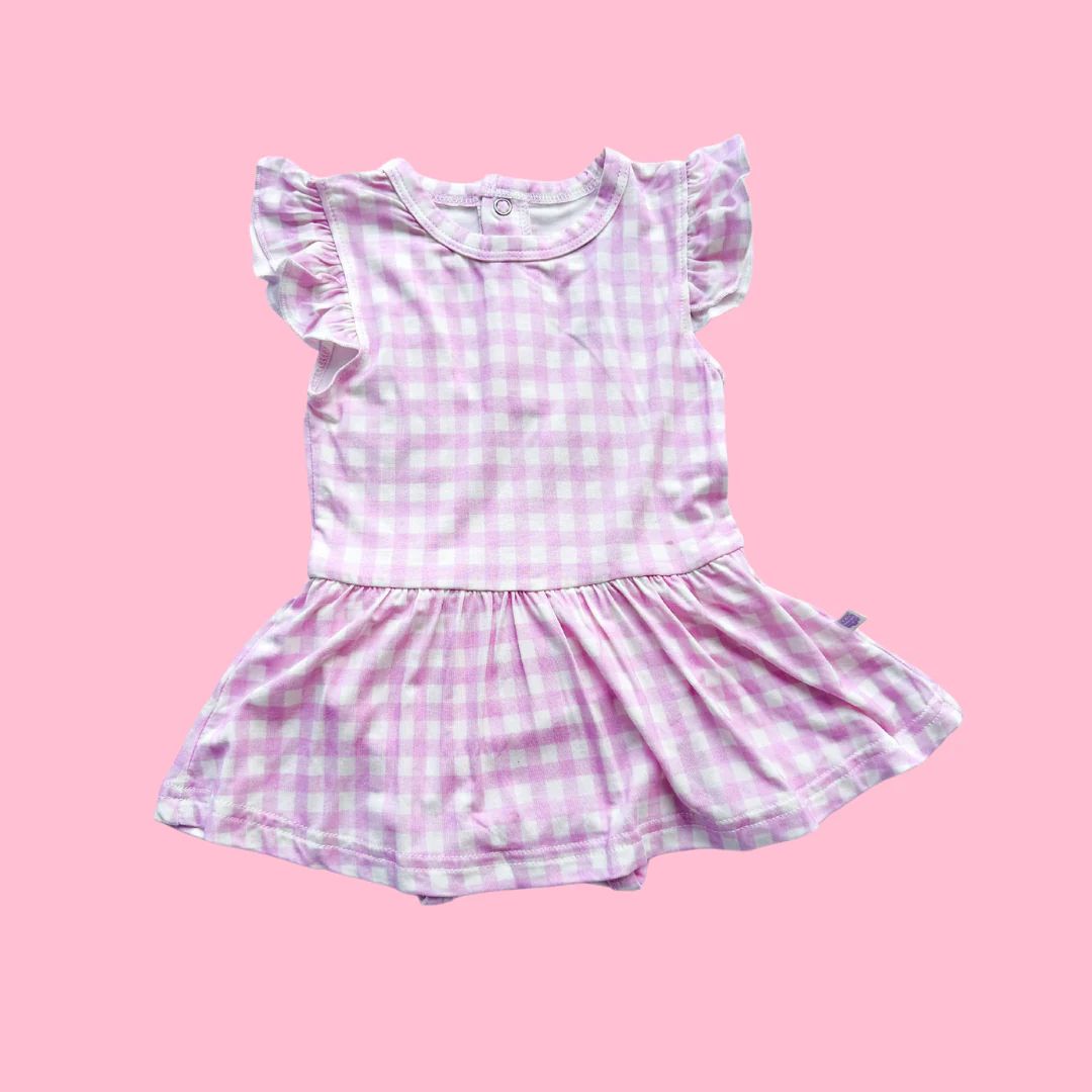Light Pink Gingham Skirted Onesie | Poppy Kids Co
