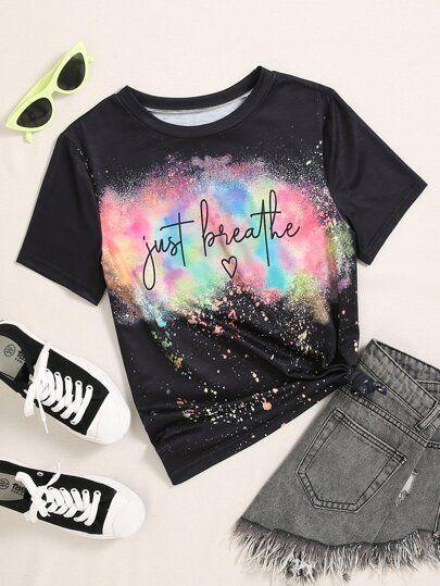 Tie Dye Heart & Slogan Graphic Tee | SHEIN