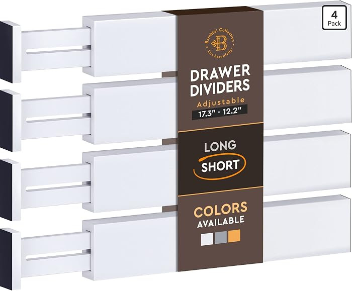 4-Pack Bamboo Drawer Dividers - 2.6" High, 12.5"-17" Adjustable Drawer Organizers for Clothes, Ex... | Amazon (US)