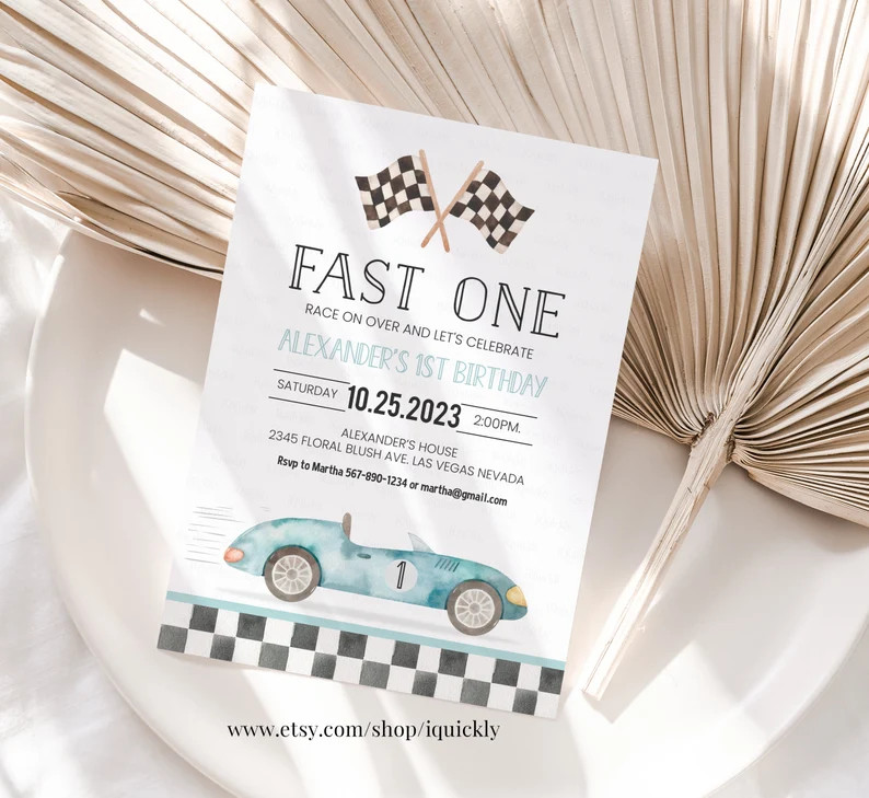 Fast One Racing Car First Birthday Invitation 1st Birthday Invitation Racing Car Vintage Racecar ... | Etsy (US)