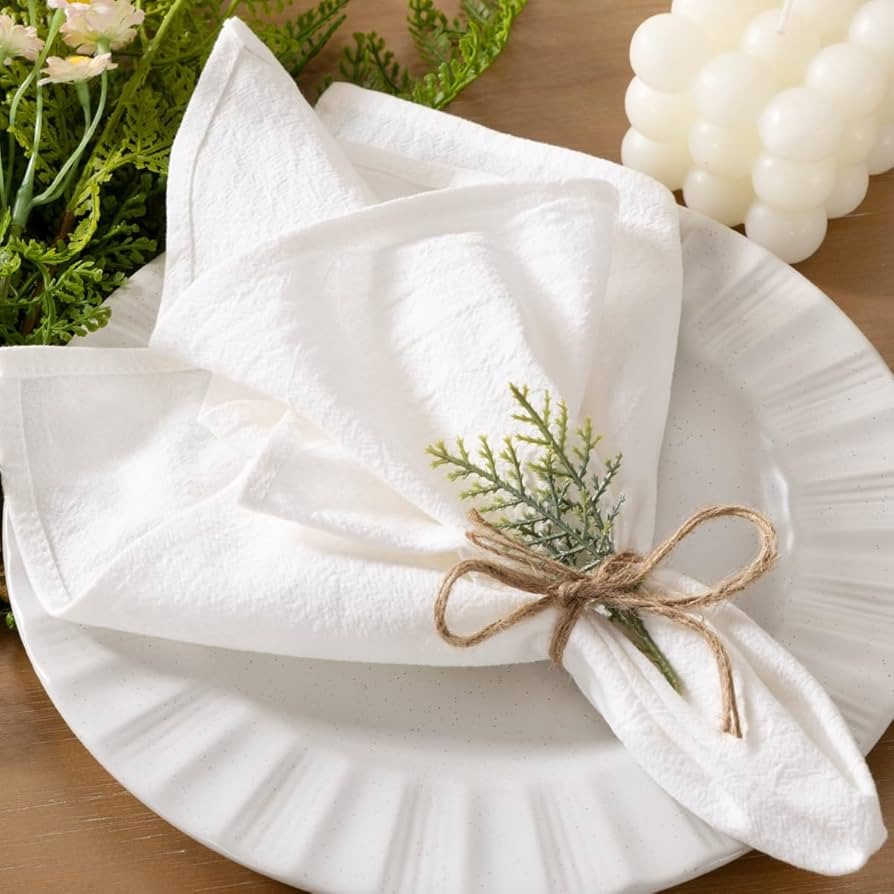 Socomi Cloth Napkins White Ivory Fall Thanksgiving Washable Reusable Bulk Linen Cotton Napkins Se... | Amazon (US)