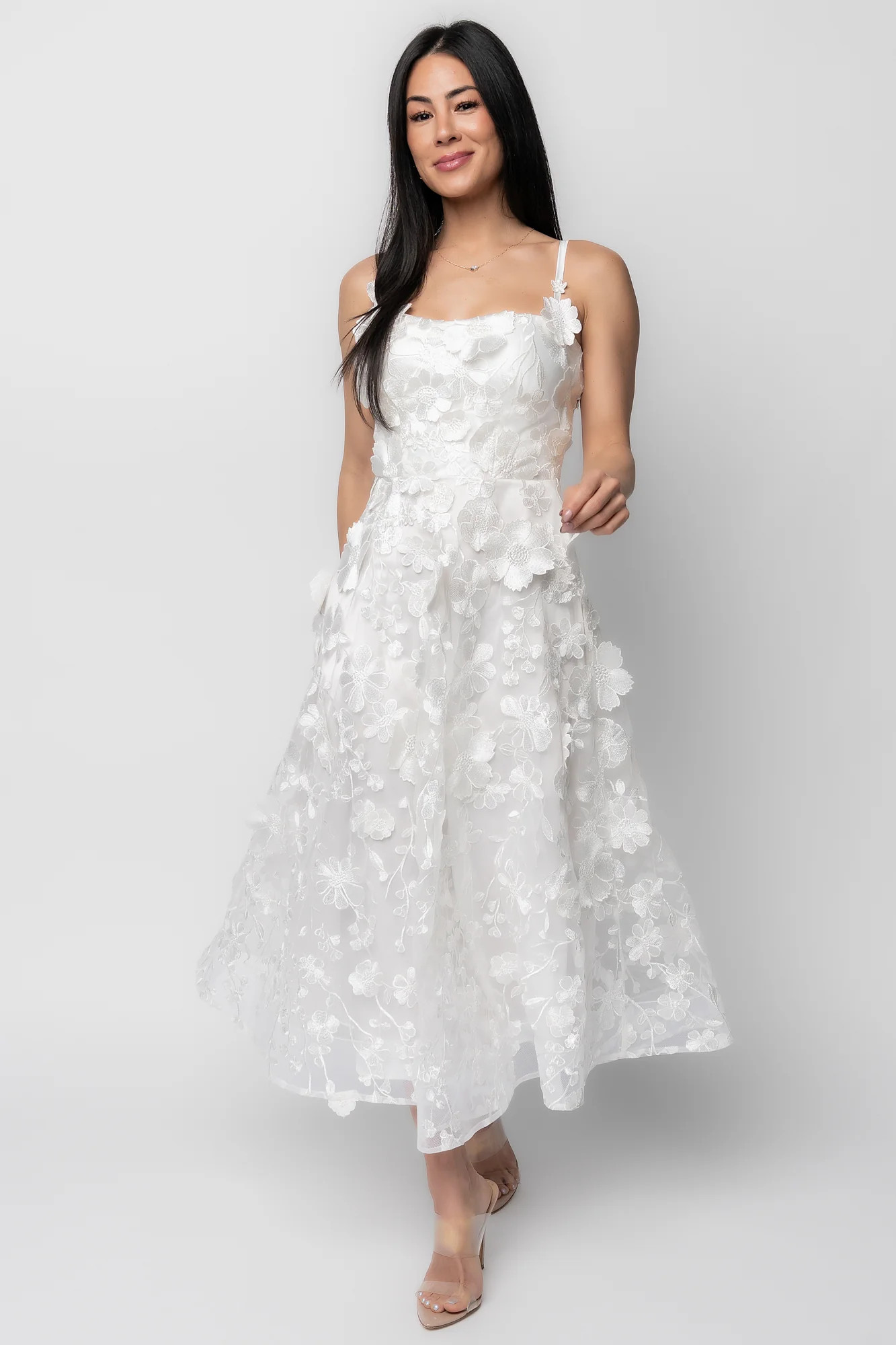 Soleil Floral Applique Midi Dress - Ivory | Baltic Born | Baltic Born