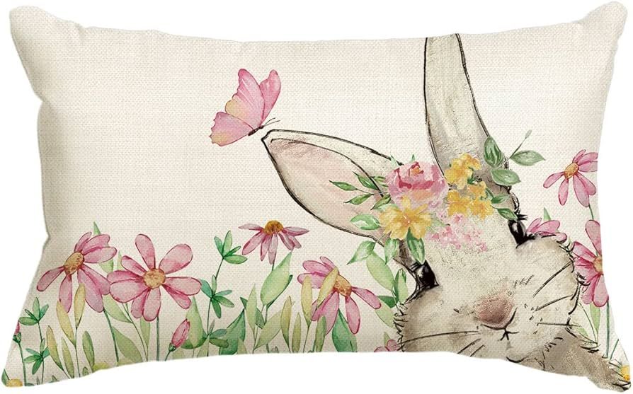 AVOIN colorlife Easter Floral Garland Bunny Throw Pillow Cover, 12 x 20 Inch Spring Rabbit Holida... | Amazon (US)