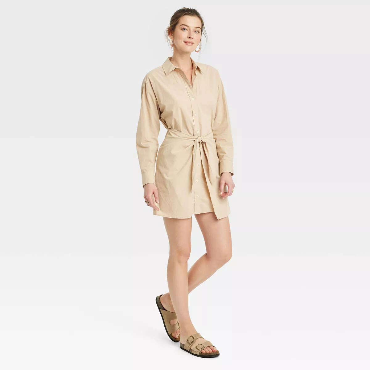 Women's Long Sleeve Tie-Front Mini Shirtdress - Universal Thread™ | Target