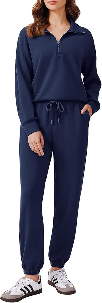 PINSPARK 2 Piece Sets for Women 2024 Fall Outfits Tracksuit Long Sleeve Half Zip Sweatshirt Jogge... | Amazon (US)