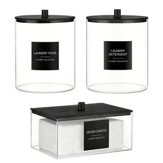 3-Pack Glass Jars and Acrylic Dryer Sheet Holder Set for Laundry Room Organization with Bamboo Li... | The Home Depot