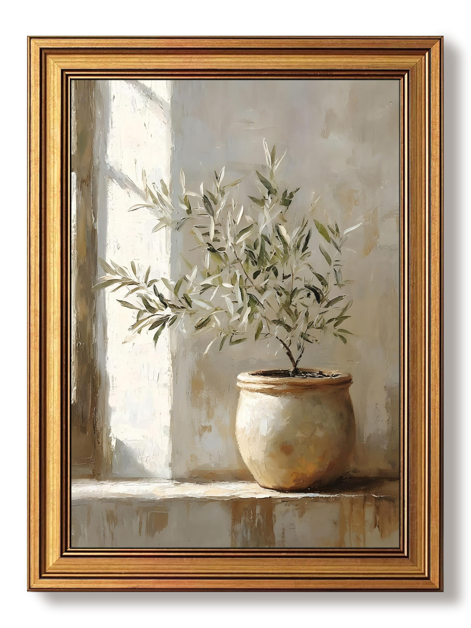 Vintage Gold Framed Olive Tree Canvas Wall Art, Neutral Botanical Pictures Wall Decor, Rustic Pot... | Amazon (US)