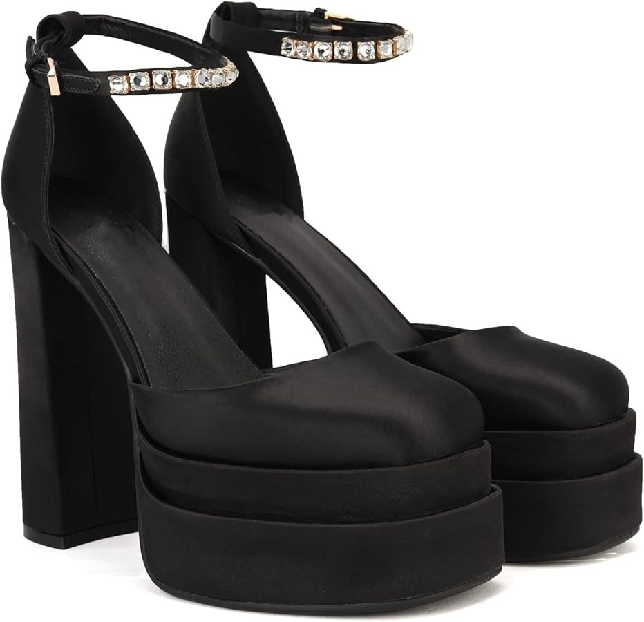 THESHY Womens Platform Chunky High Block Heels Ankle Strap Buckles Wedge Dress Pumps Fashion Shoe... | Amazon (US)