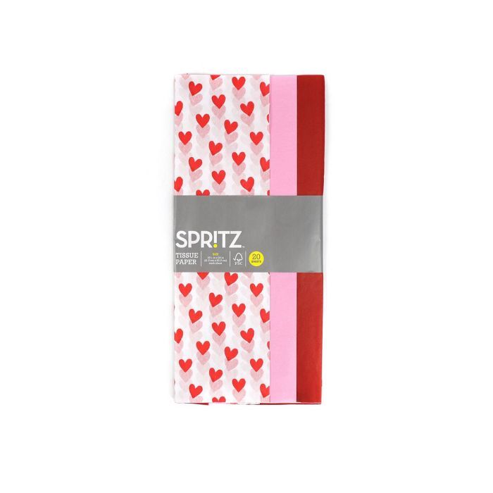 20ct Banded Tissue with Hearts Gift Packaging Accessory White/Red/Pink - Spritz™ | Target