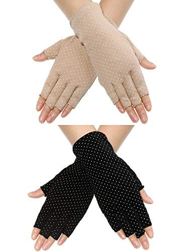 Maxdot Sun Gloves for Women UV Protection Fingerless Non Slip Sunscreen Driving Gloves for Summer Outdoor(2 Pairs,Black and Khaki) | Amazon (US)