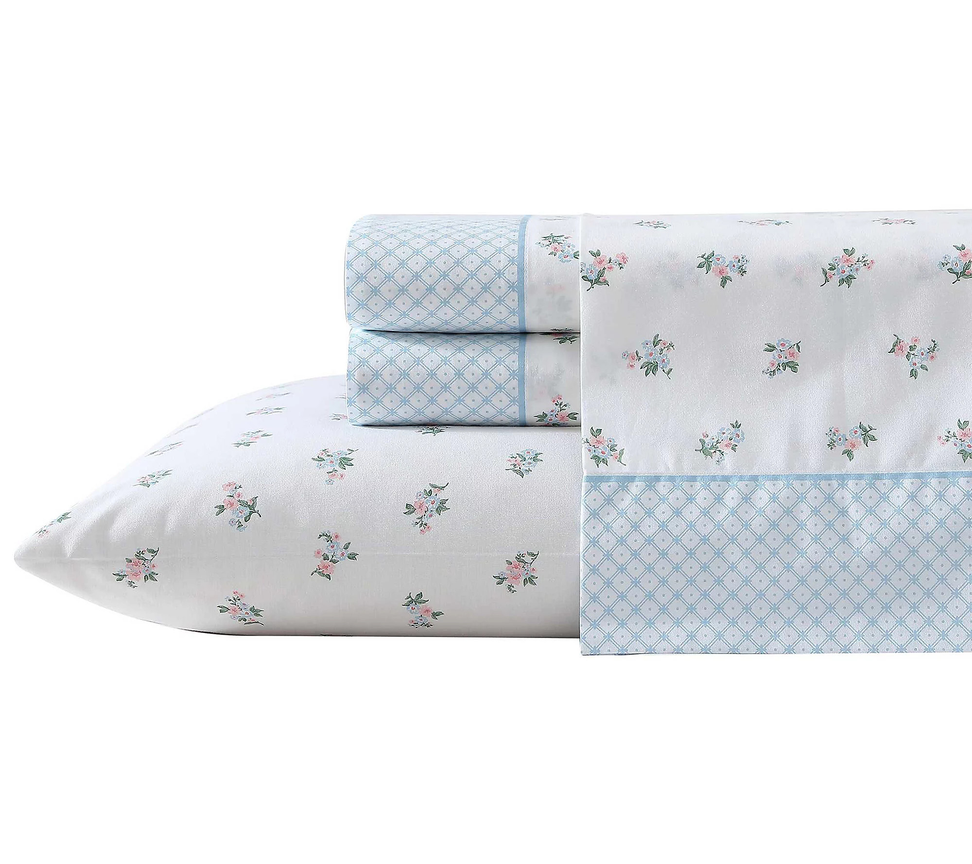 Laura Ashley Harperette Pink-Blue Twin Sheet Se t | QVC