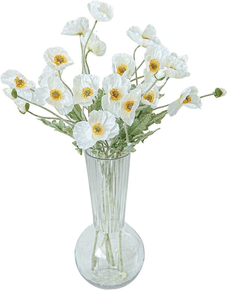 Kamang Artificial Poppy White Silk Flowers (6 Stems) for Home Decor, White Wedding Bouquet. Faux ... | Amazon (US)