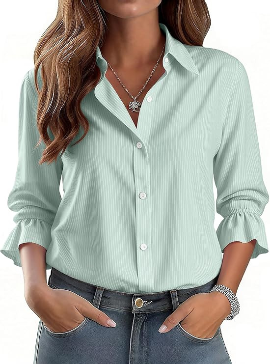 ANRABESS Womens Long Sleeve Collar Shirts Striped Button Down Dressy Blouse 2026 Spring Business ... | Amazon (US)
