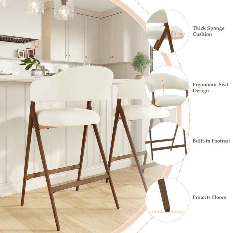 Upholstered Bar Stool with Solid Wood Frame(Set of 2) | Wayfair North America