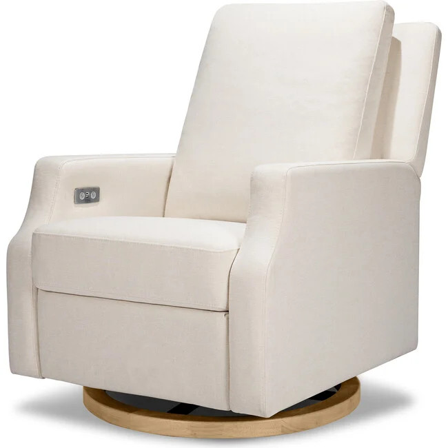 Namesake | Crewe Electronic Recliner And Swivel Glider, Cream Eco-Weave w/ Light Wood Base | Maisonette | Maisonette
