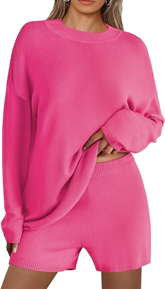 Ekouaer Pajamas Womens 2 Piece Lounge Set Cozy Knit Long Sleeve Sweater Shorts Set Oversized Matc... | Amazon (US)