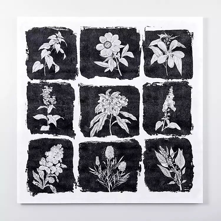 Black and White 9-Patch Botanical Canvas Art Print | Kirkland's Home