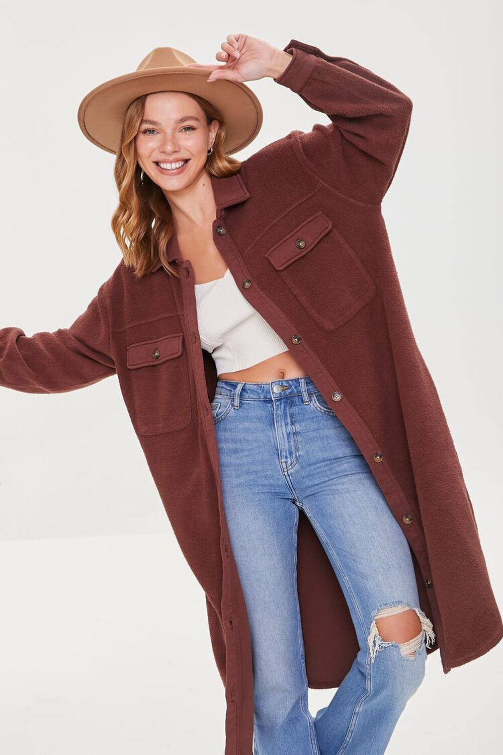 Longline Dolphin-Hem Shacket | Forever 21 | Forever 21 (US)