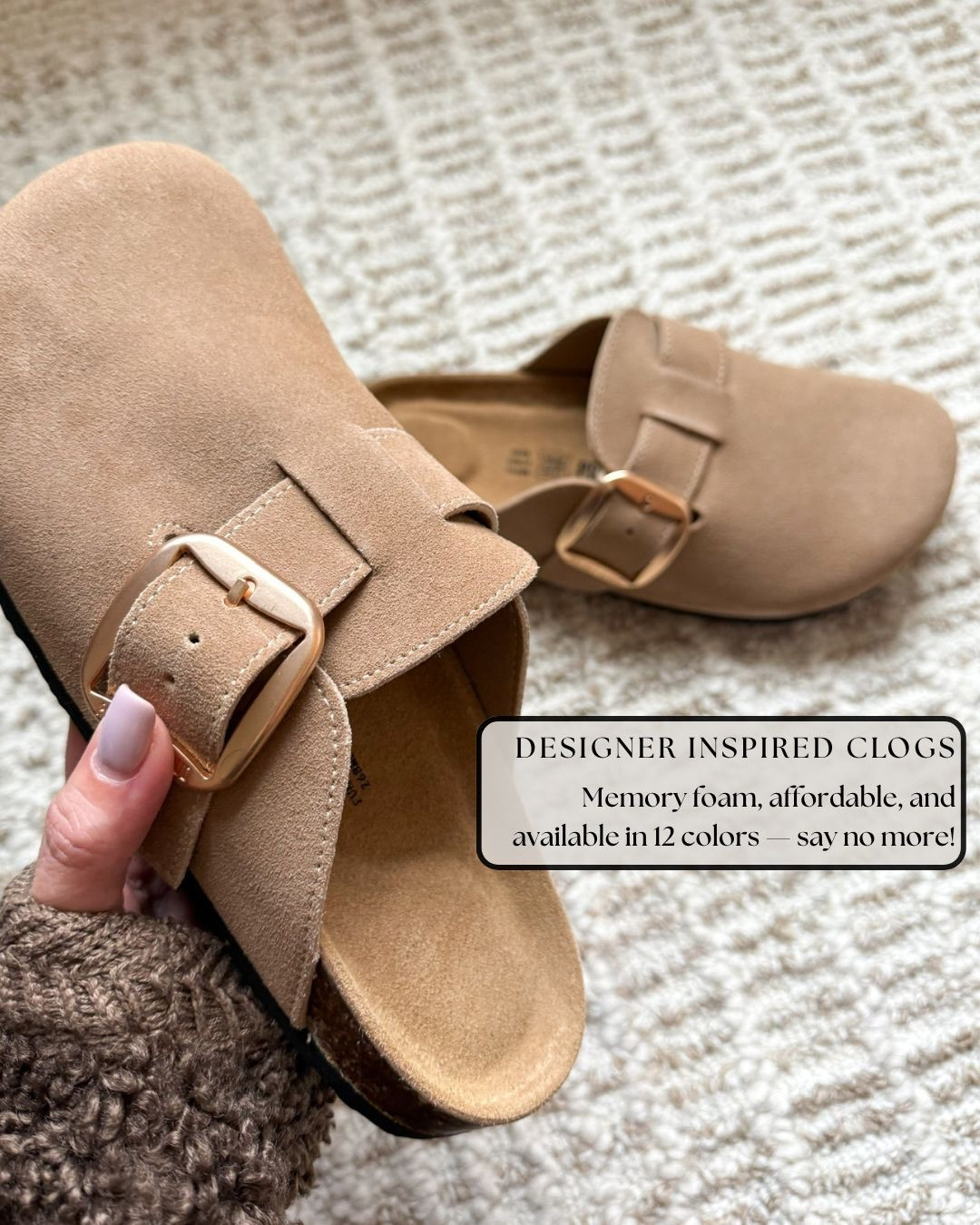 ✨DESIGNER-INSPIRED CLOGS · COMFORT MEETS STYLE✨ These Amazon clogs are the ultimate blend of comfort and chic — crafted with soft memory foam, luxe suede texture, and a flattering buckle detail. Available in 12 gorgeous colors, they’re the perfect everyday shoe for cozy days or casual outings.

#TheHillaryStyle #Amazon #AmazonFashion #AmazonFinds #LuxuryLookForLess #DesignerInspiredStyle #AffordableLuxury #ChicOnABudget #EffortlessFashion #EverydayStyle #FallStyleInspo #ComfortAndStyle #TimelessWardrobe #ModernClassic #HighEndStyleOnABudget 

 #LTKOver40 #LTKFindsUnder50 #LTKStyleTip