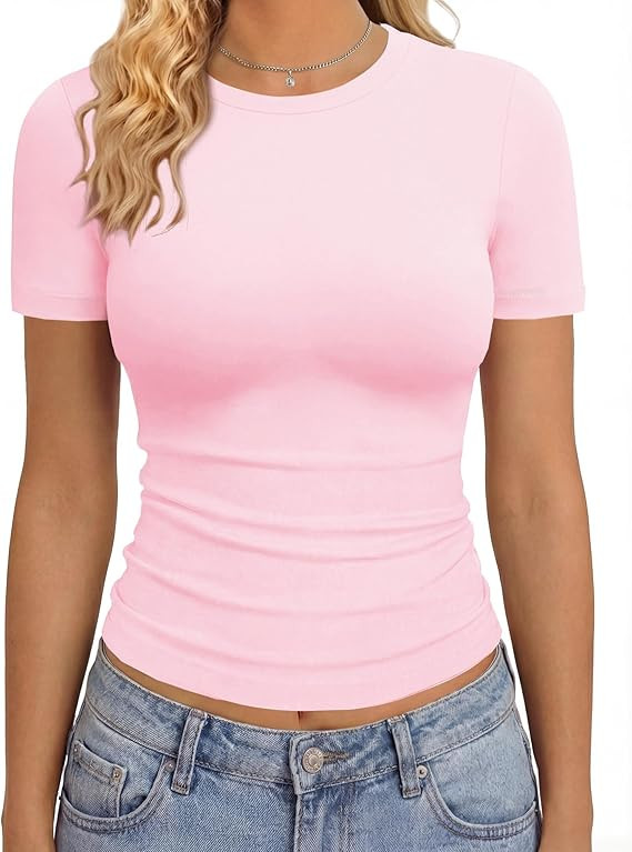 GAYHAY Shirts for Women - Slim Fit Short Sleeve Crop Top Crew Neck Casual Basic Tees Spring Summe... | Amazon (US)