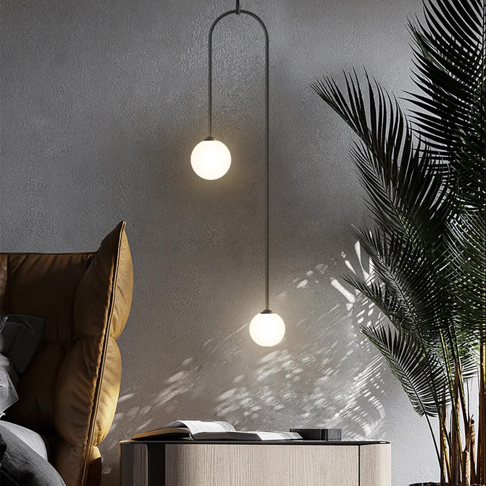Modern Pendant Light Glass Globe 2-Light U-Shaped in Black for Living Room and Bedroom | Homary