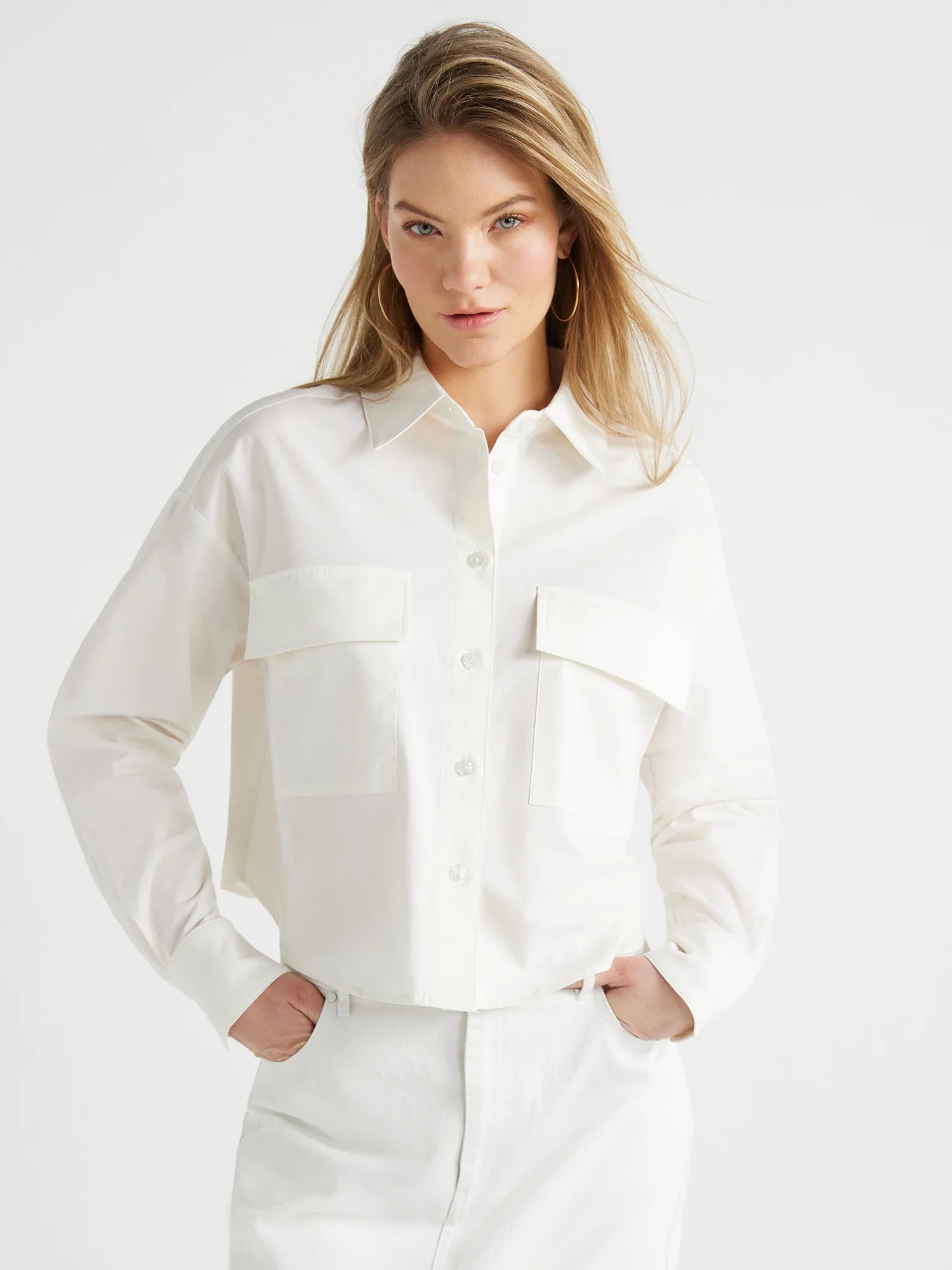 Scoop Women’s Crop Shirt, Sizes XS-XXL | Walmart (US)