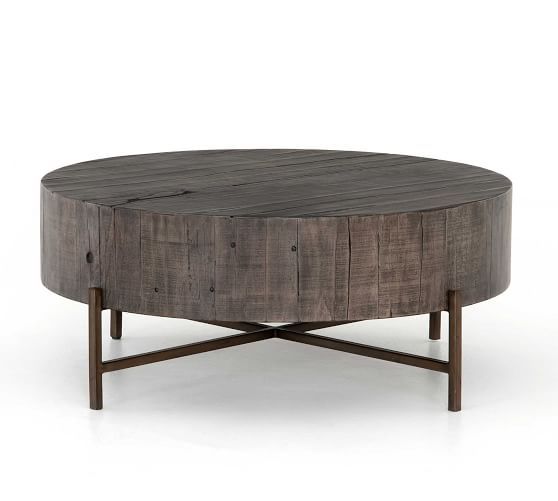 Fargo Round Coffee Table, Distressed Gray/Patina Copper | Pottery Barn (US)