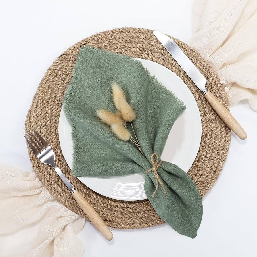 Sage Green Cloth Napkins Set of 6, Linen Cotton Table Rustic Fabric Napkins Washable Bulk with Fr... | Amazon (US)