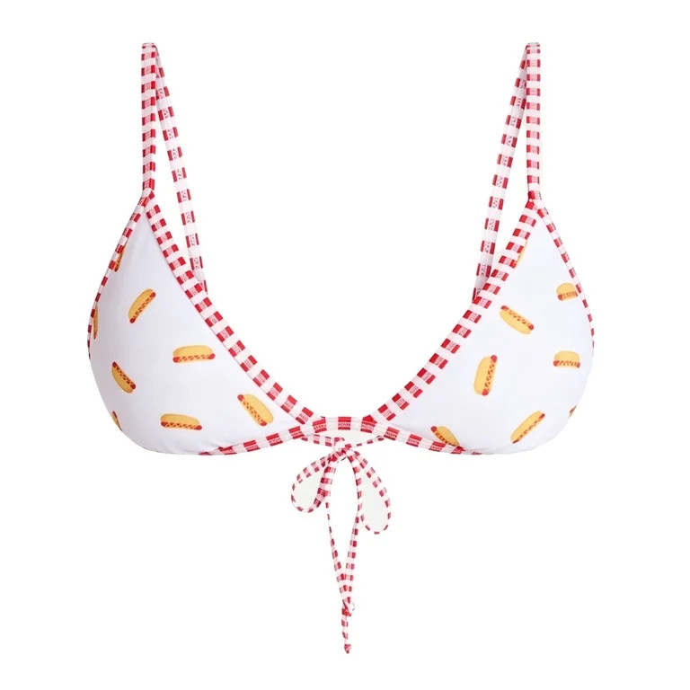 Raeneomay Women's Plus Size Reversible Triangle Bikini Top, 2-in-1 Hotdog Print Red Gingham Adjus... | Walmart (US)