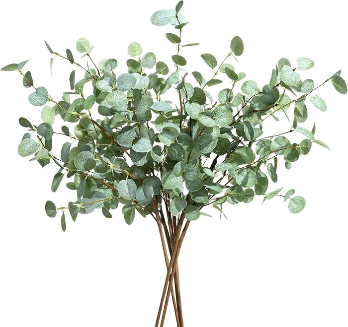6Pcs Faux Eucalyptus Stems, 27" Artificial Eucalyptus Plants with White Frosted Coating, Fake Euc... | Amazon (US)