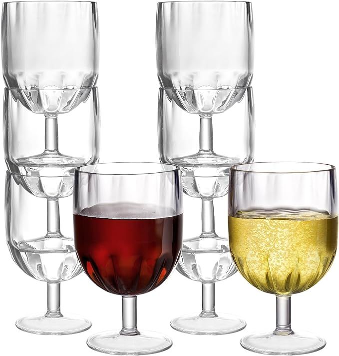 Suwimut Set of 8 Unbreakable Plastic Wine Glasses, 12 oz Plastic Stem Wine and Water Tumbler Stac... | Amazon (US)