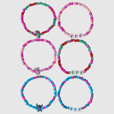 Girls' Stitch 6pk Friendship Bracelets: Disney Lilo & Stitch Beaded Set, Plastic, 14" Length | Target