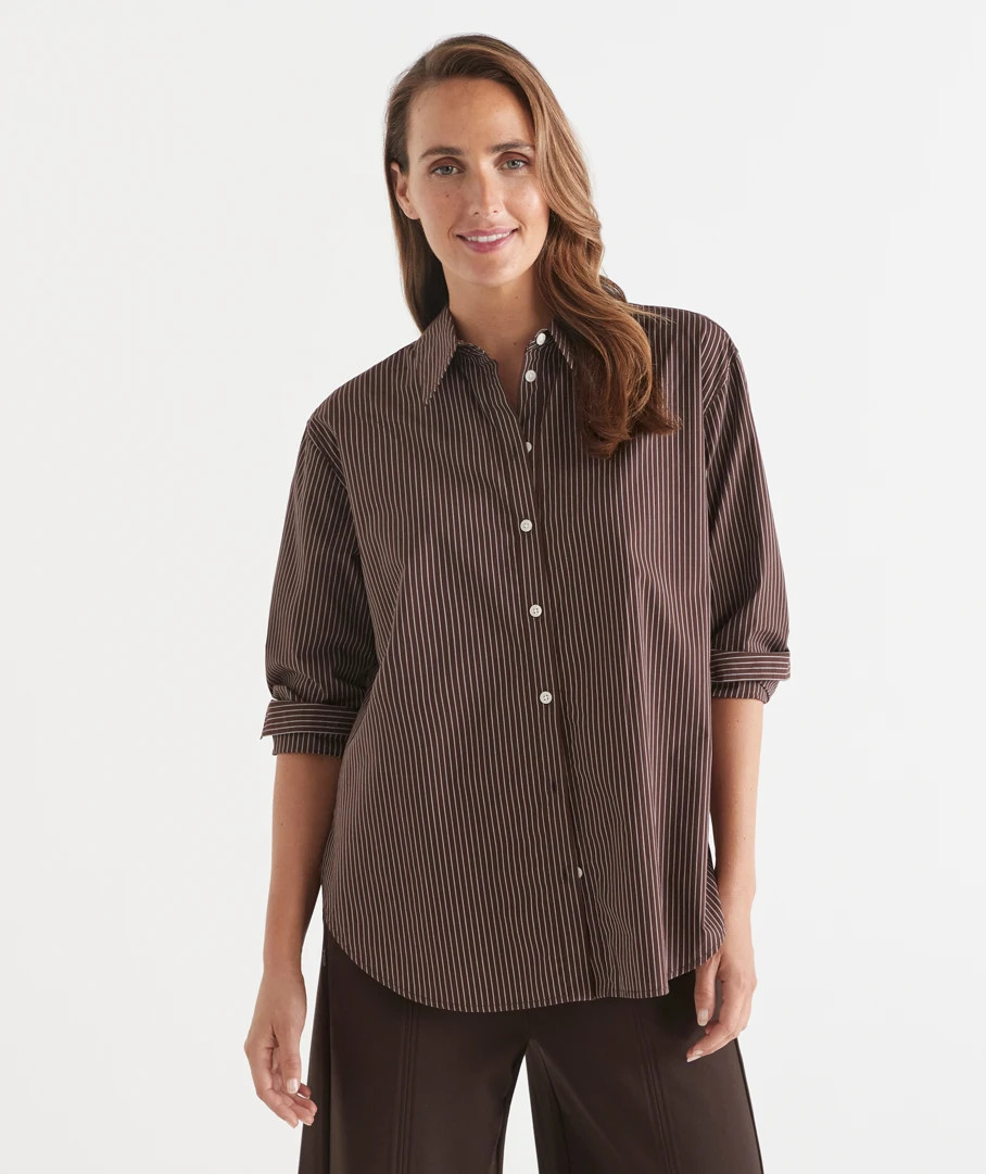 Poplin Long Sleeve Stripe Shirt | Sussan