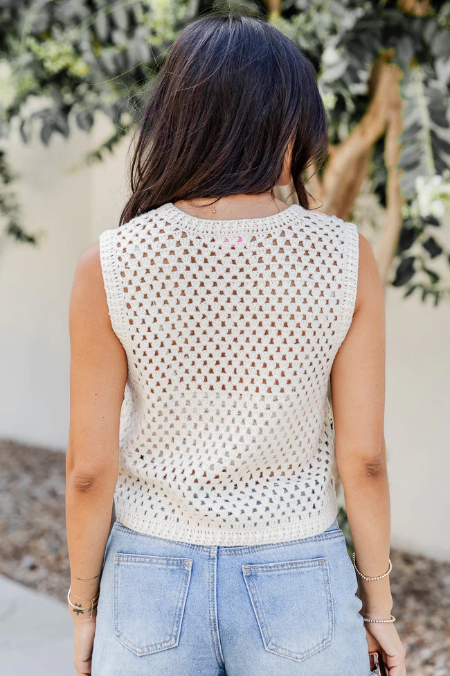 Here's To You Cream Multi Crochet Sweater Tank | Pink Lily