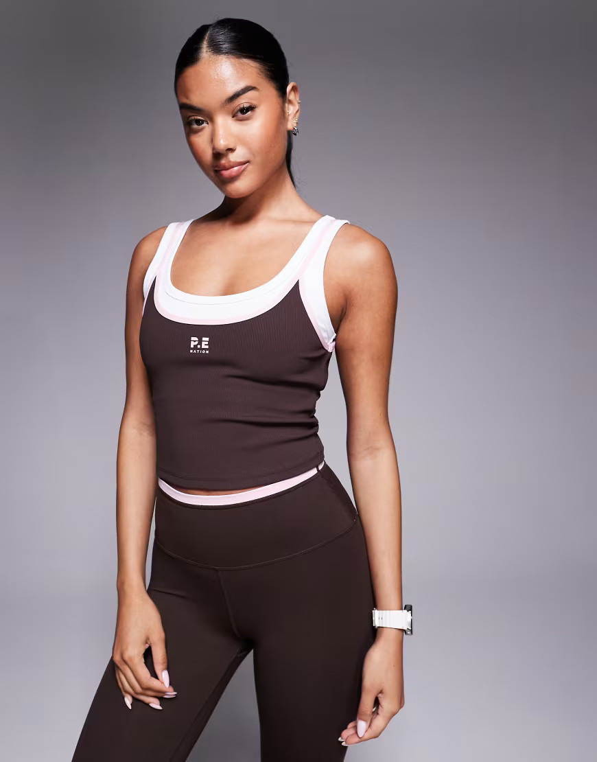 PE Nation Forward Tank in espresso and chalk pink-Brown | ASOS (Global)